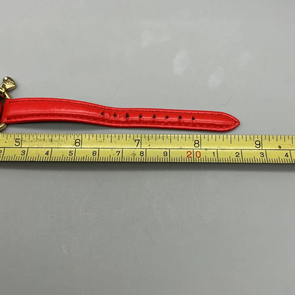 Disney Girls Watch 28mm Mickey Mouse Red Leather Gold Silver Tone New Battery